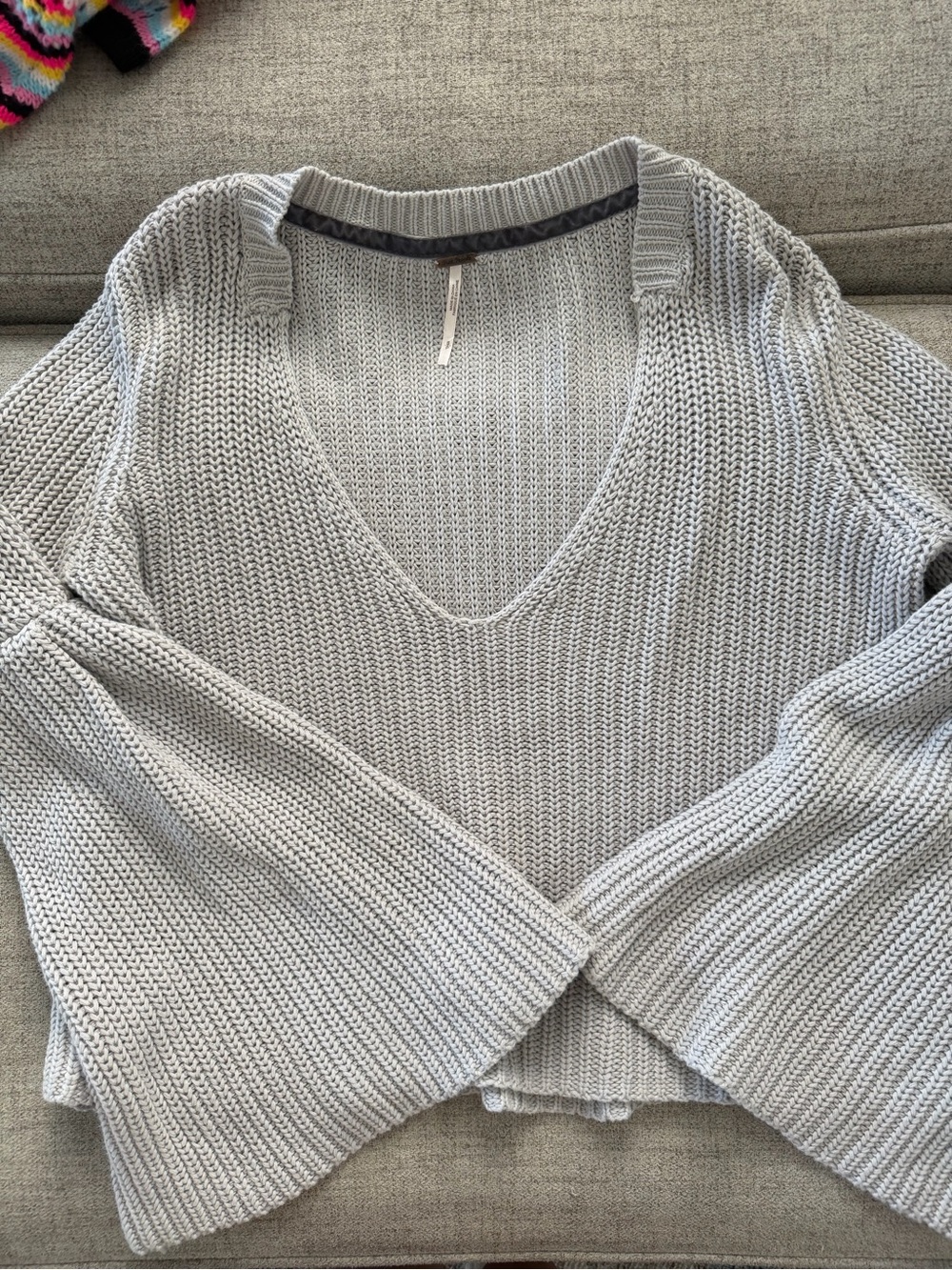 Free People V-Neck Light Gray Women's Knit Sweater